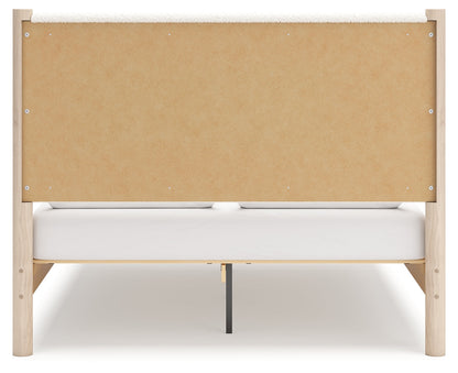 Cadmori Queen Upholstered Panel Bed with Mirrored Dresser in Two-tone - PKG018757