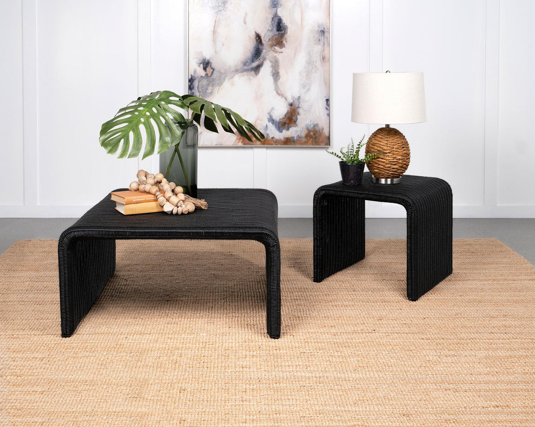 Cahya 2-piece Rattan Coffee and End Table Set Black - 708518-S2