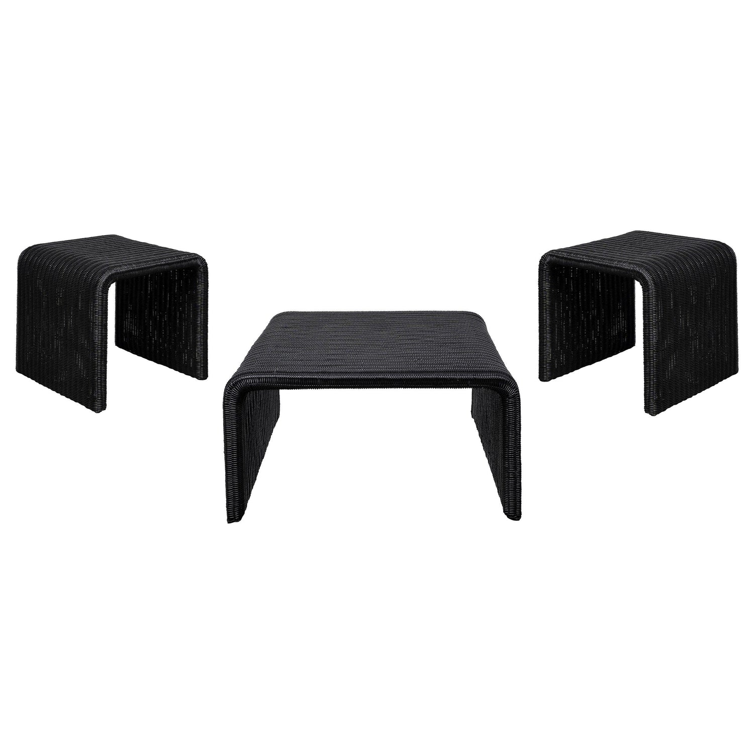 Cahya 3-piece Rattan Coffee and End Table Set Black - 708518-S3