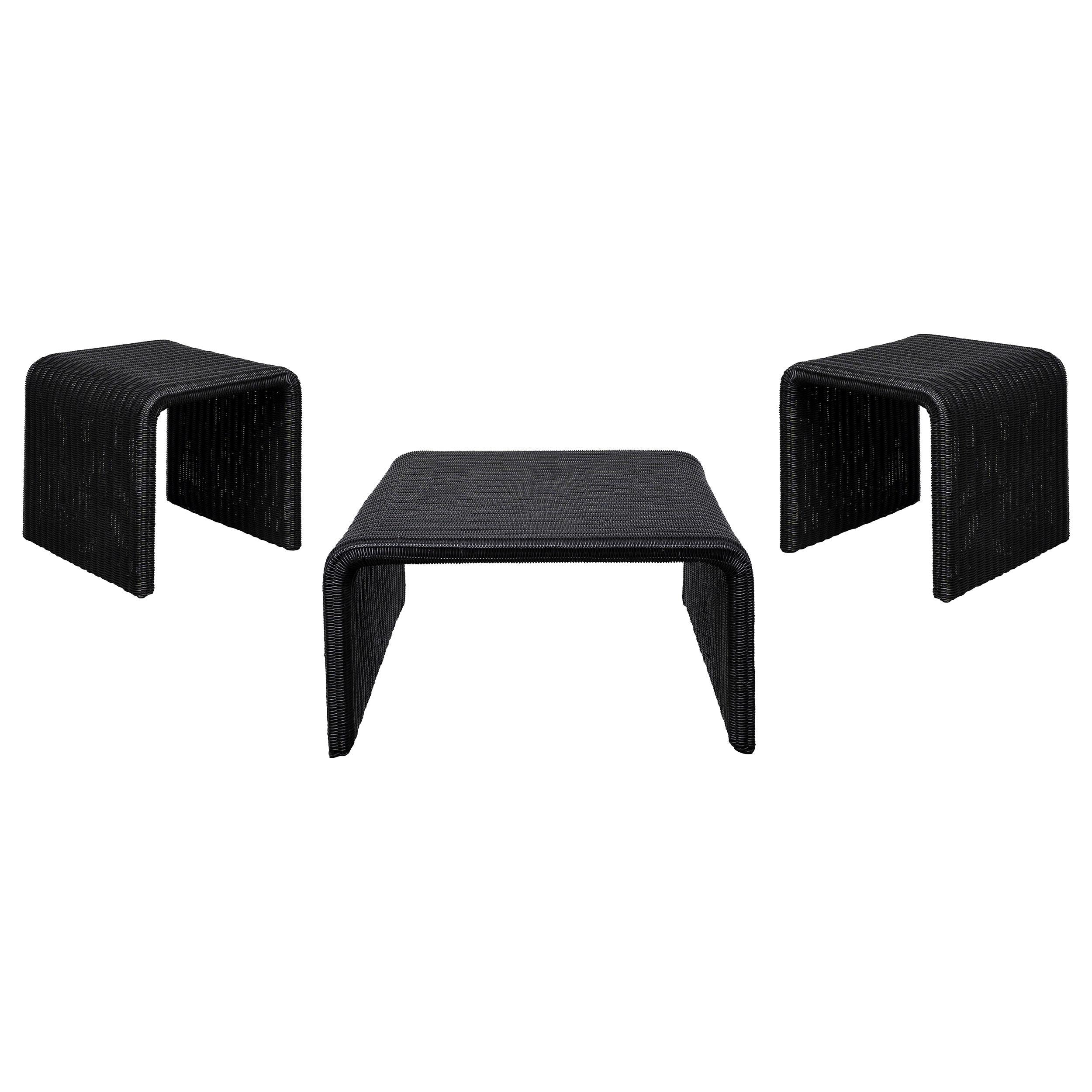 Cahya 3-piece Rattan Coffee and End Table Set Black - 708518-S3