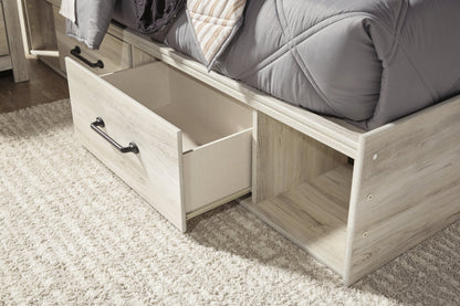 Cambeck Full Panel Bed with 2 Storage Drawers with Mirrored Dresser, Chest and 2 Nightstands in Whitewash - PKG002992