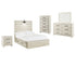 Cambeck Full Panel Bed with 2 Storage Drawers with Mirrored Dresser, Chest and Nightstand in Whitewash - PKG002991