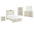Cambeck Full Panel Bed with 2 Storage Drawers with Mirrored Dresser, Chest and Nightstand in Whitewash - PKG003053