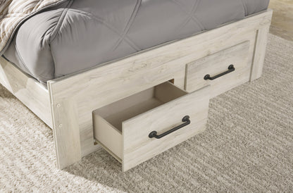 Cambeck Full Panel Bed with 2 Storage Drawers with Mirrored Dresser, Chest and Nightstand in Whitewash - PKG003053