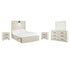 Cambeck Full Panel Bed with 4 Storage Drawers with Mirrored Dresser and 2 Nightstands in Whitewash - PKG003057