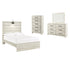 Cambeck Full Panel Bed with Mirrored Dresser and Chest in Whitewash - PKG003040