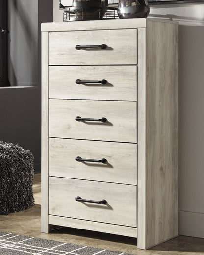 Cambeck Full Panel Bed with Mirrored Dresser and Chest in Whitewash - PKG003040