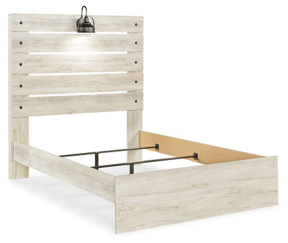 Cambeck Full Panel Bed with Mirrored Dresser and Nightstand in Whitewash - PKG019209
