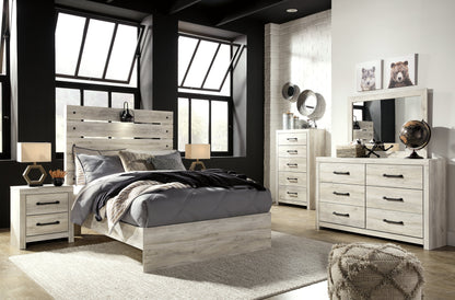 Cambeck Full Panel Bed with Mirrored Dresser, Chest and 2 Nightstands in Whitewash - PKG003042
