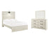 Cambeck Full Panel Bed with Mirrored Dresser in Whitewash - PKG003038
