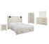 Cambeck King Panel Bed with 2 Storage Drawers with Mirrored Dresser, Chest and Nightstand in Whitewash - PKG003047