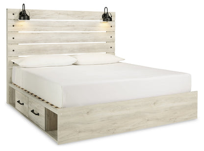 Cambeck King Panel Bed with 4 Storage Drawers with Mirrored Dresser, Chest and 2 Nightstands in Whitewash from Ashley - Luna Furniture