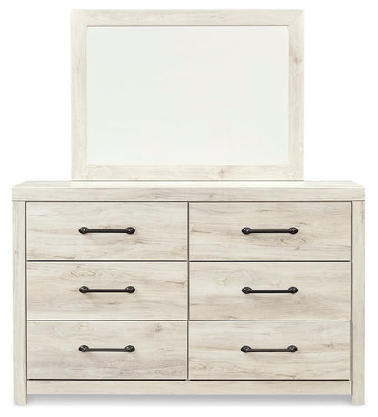 Cambeck King Panel Bed with 4 Storage Drawers with Mirrored Dresser, Chest and 2 Nightstands in Whitewash - PKG003030