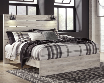 Cambeck King Panel Bed with Mirrored Dresser and 2 Nightstands in Whitewash - PKG003033
