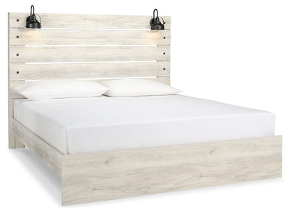 Cambeck King Panel Bed with Mirrored Dresser and Chest in Whitewash - PKG003034