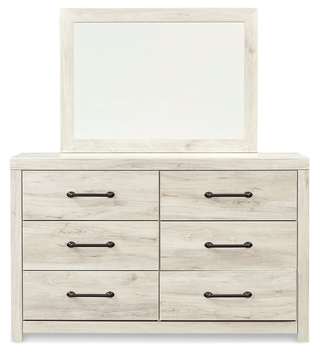 Cambeck King Panel Bed with Mirrored Dresser and Chest in Whitewash - PKG003034