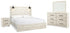 Cambeck King Panel Bed with Mirrored Dresser and Nightstand in Whitewash - PKG014109