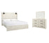 Cambeck King Panel Bed with Mirrored Dresser in Whitewash - PKG003032