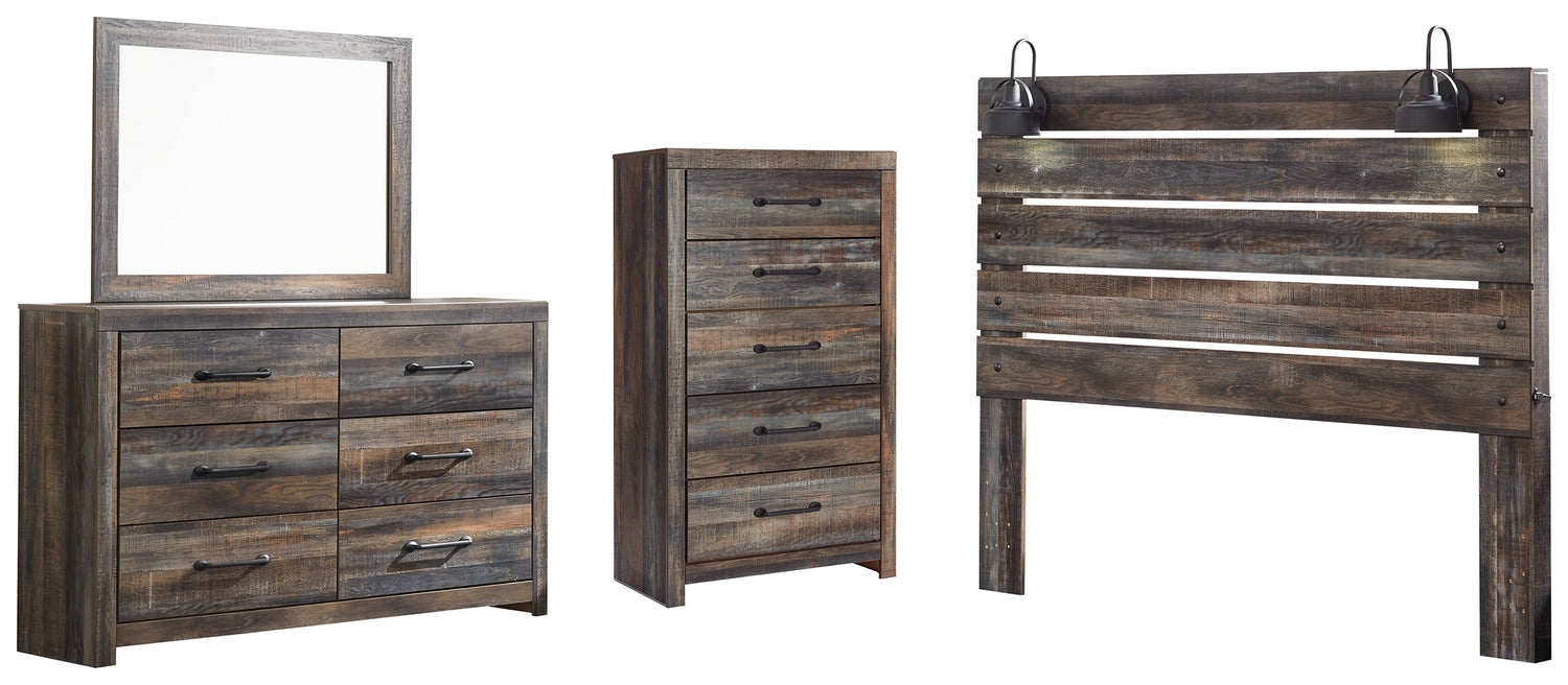 Cambeck King Panel Headboard Bed with Mirrored Dresser and Chest in Whitewash - PKG003124