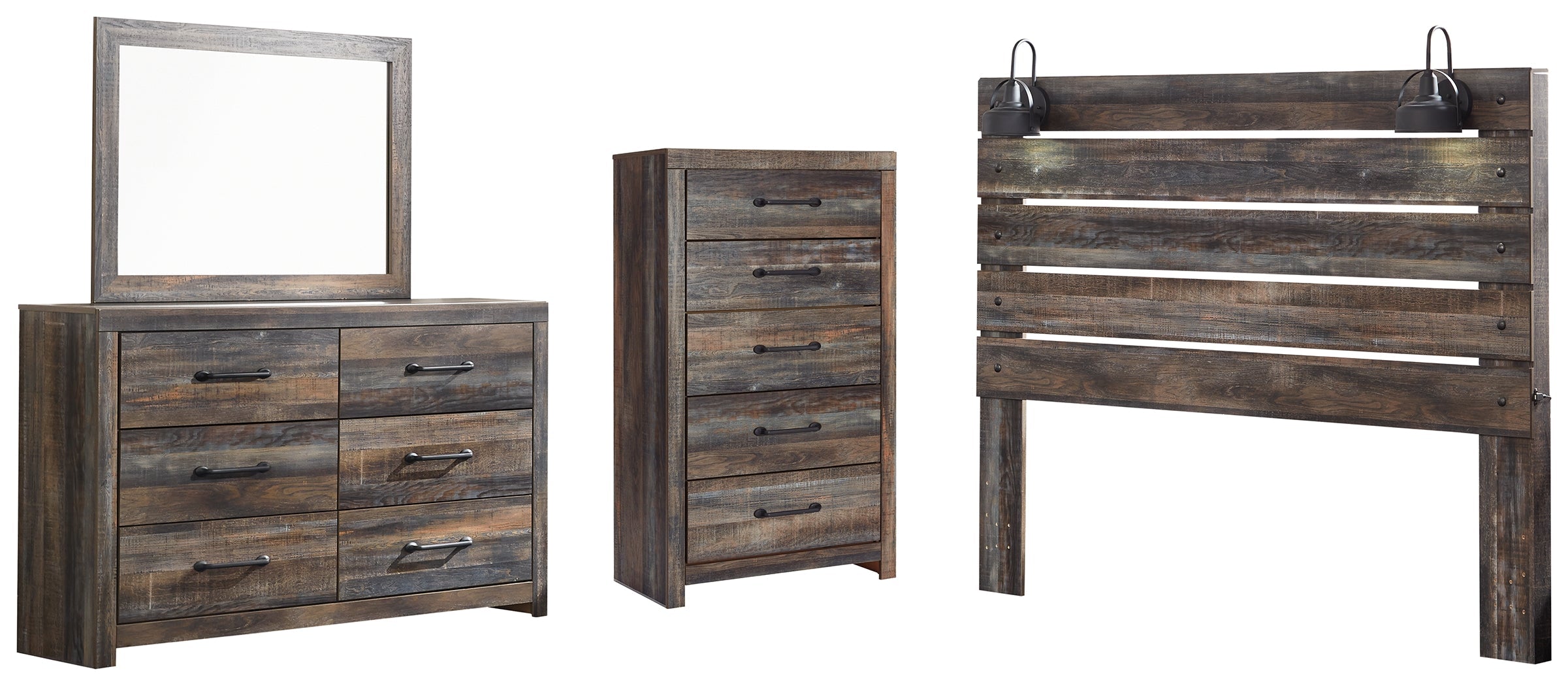 Cambeck King Panel Headboard Bed with Mirrored Dresser and Chest in Whitewash - PKG003124