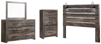 Cambeck King Panel Headboard Bed with Mirrored Dresser and Chest in Whitewash - PKG003124