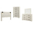 Cambeck King Panel Headboard Bed with Mirrored Dresser, Chest and Nightstand in Whitewash - PKG002970