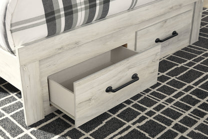 Cambeck Queen Panel Bed with 2 Storage Drawers with Mirrored Dresser and Chest in Whitewash - PKG003095
