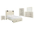 Cambeck Queen Panel Bed with 2 Storage Drawers with Mirrored Dresser, Chest and Nightstand in Whitewash - PKG003096