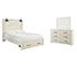 Cambeck Queen Panel Bed with 2 Storage Drawers with Mirrored Dresser in Whitewash - PKG003093