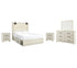 Cambeck Queen Panel Bed with 4 Storage Drawers with Mirrored Dresser and 2 Nightstands in Whitewash from Ashley - Luna Furniture