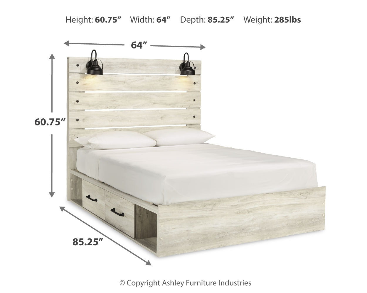 Cambeck Queen Panel Bed with 4 Storage Drawers with Mirrored Dresser, Chest and 2 Nightstands in Whitewash from Ashley - Luna Furniture