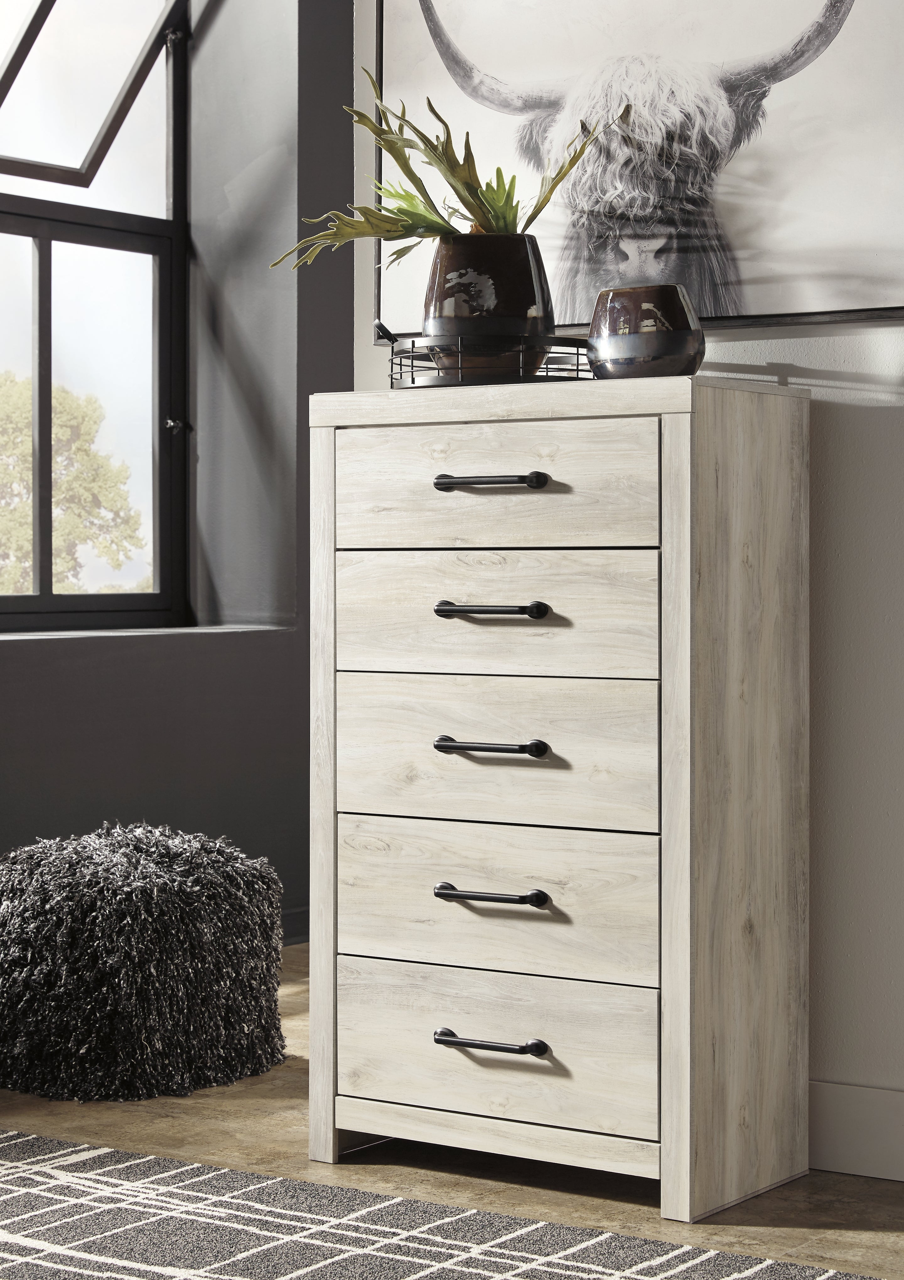 Cambeck Queen Panel Bed with 4 Storage Drawers with Mirrored Dresser, Chest and 2 Nightstands in Whitewash from Ashley - Luna Furniture