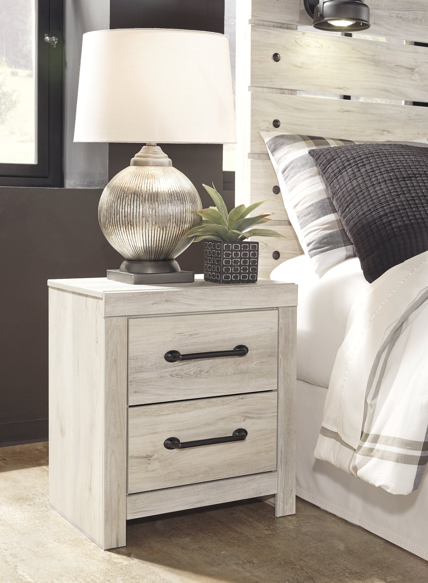 Cambeck Queen Panel Bed with 4 Storage Drawers with Mirrored Dresser, Chest and 2 Nightstands in Whitewash from Ashley - Luna Furniture
