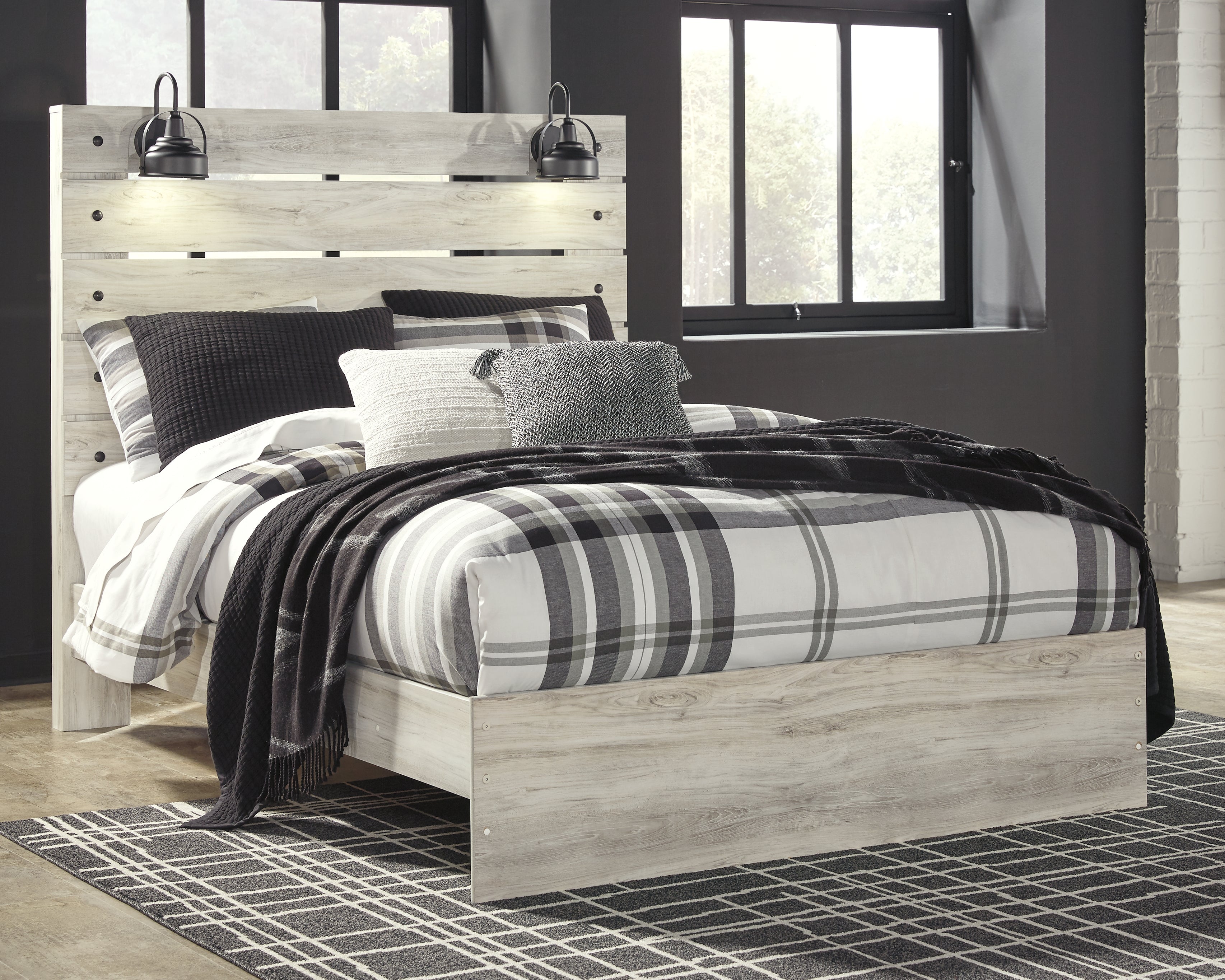 Cambeck Queen Panel Bed with Mirrored Dresser and 2 Nightstands in Whitewash - PKG003082