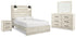 Cambeck Queen Panel Bed with Mirrored Dresser and Nightstand in Whitewash - PKG014117