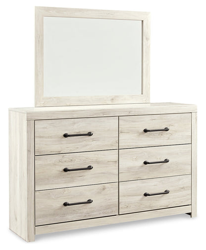 Cambeck Queen Panel Bed with Mirrored Dresser and Nightstand in Whitewash - PKG014117