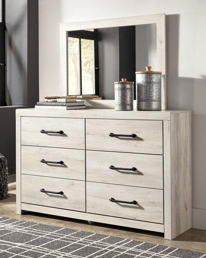 Cambeck Queen Panel Bed with Mirrored Dresser and Nightstand in Whitewash - PKG014117