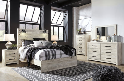 Cambeck Queen Panel Bed with Mirrored Dresser, Chest and 2 Nightstands in Whitewash - PKG003085