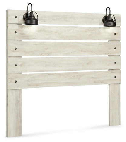 Cambeck Queen Panel Headboard Bed with Mirrored Dresser, Chest and 2 Nightstands in Whitewash - PKG002964