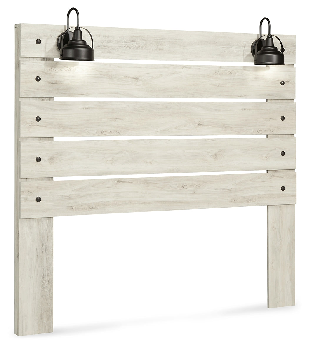 Cambeck Queen Panel Headboard Bed with Mirrored Dresser in Whitewash - PKG002958