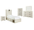 Cambeck Twin Panel Bed with 2 Storage Drawers with Mirrored Dresser, Chest and Nightstand in Whitewash - PKG002982