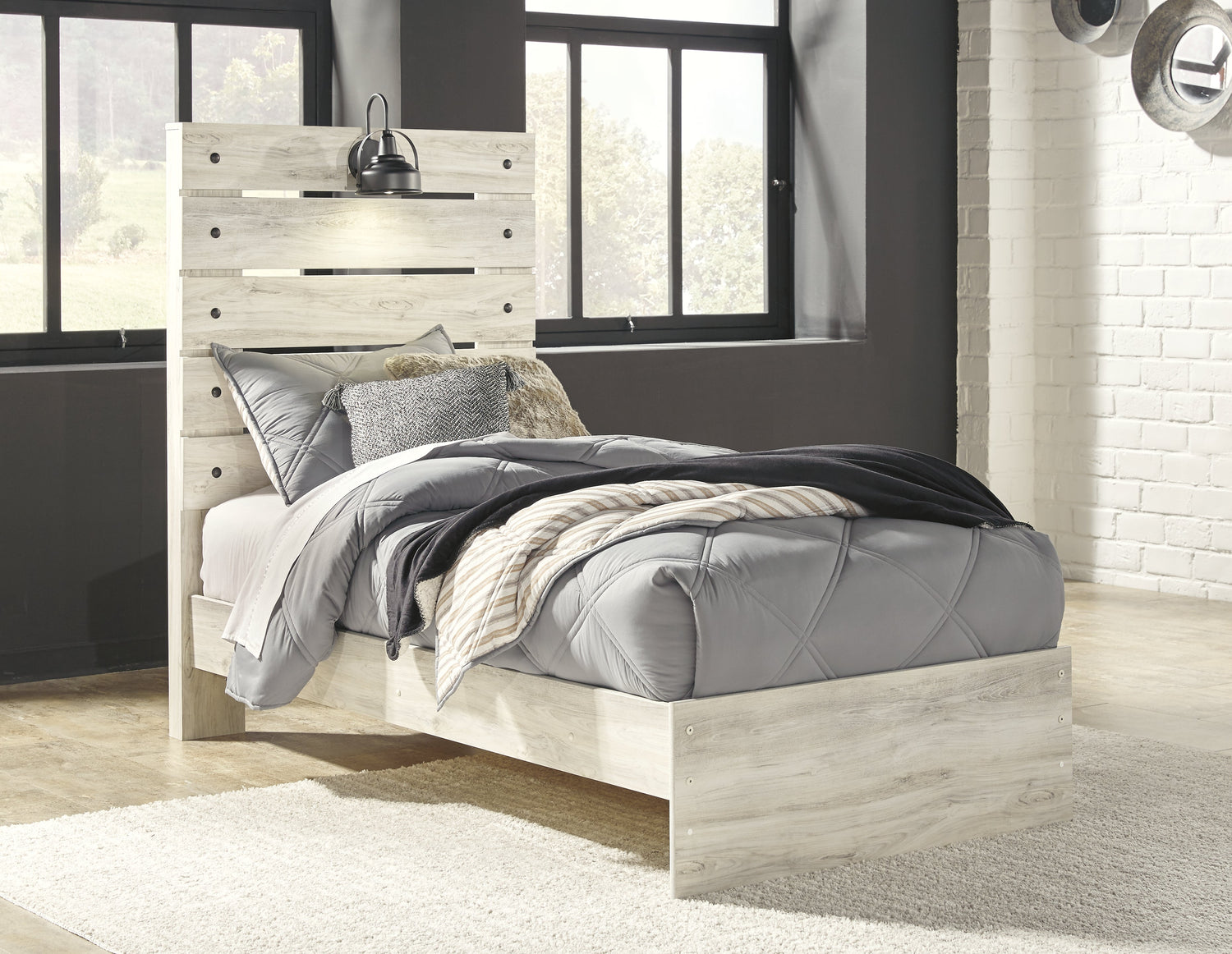 Cambeck Twin Panel Bed with Dresser in Whitewash - PKG003001