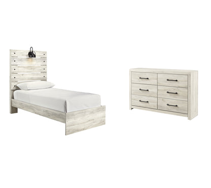Cambeck Twin Panel Bed with Dresser in Whitewash - PKG003001