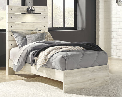 Cambeck Twin Panel Bed with Mirrored Dresser and Chest in Whitewash - PKG003008
