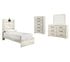 Cambeck Twin Panel Bed with Mirrored Dresser and Chest in Whitewash - PKG003008