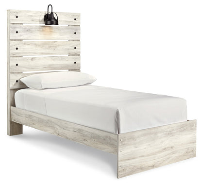 Cambeck Twin Panel Bed with Mirrored Dresser and Chest in Whitewash - PKG003008