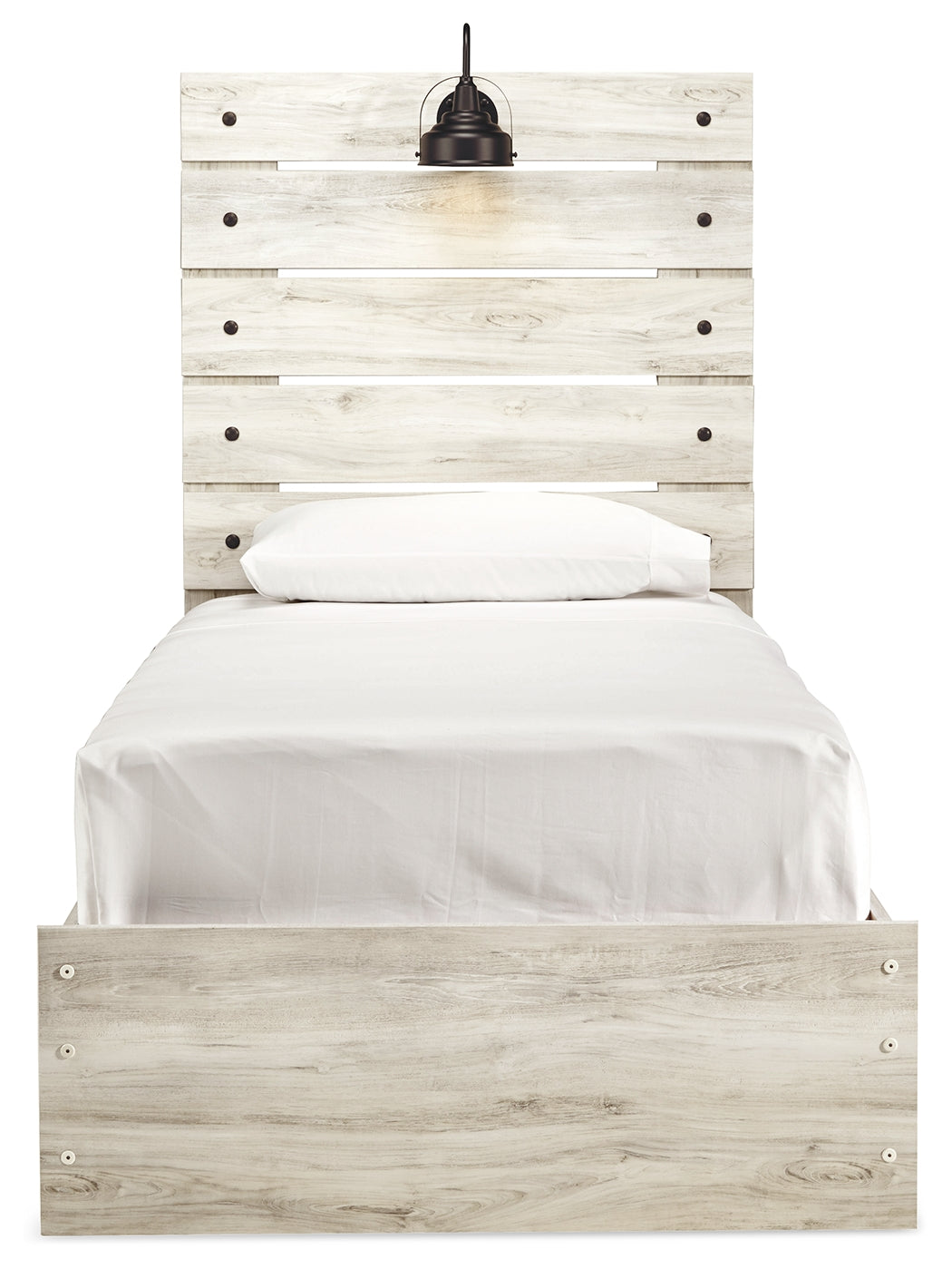 Cambeck Twin Panel Bed with Mirrored Dresser and Nightstand in Whitewash - PKG019208