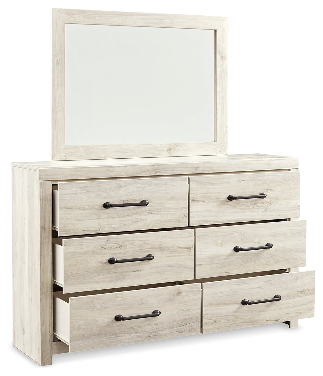 Cambeck Twin Panel Bed with Mirrored Dresser and Nightstand in Whitewash - PKG019208
