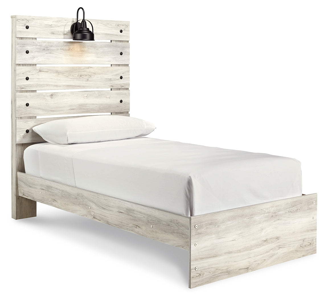 Cambeck Twin Panel Bed with Mirrored Dresser in Whitewash - PKG003002