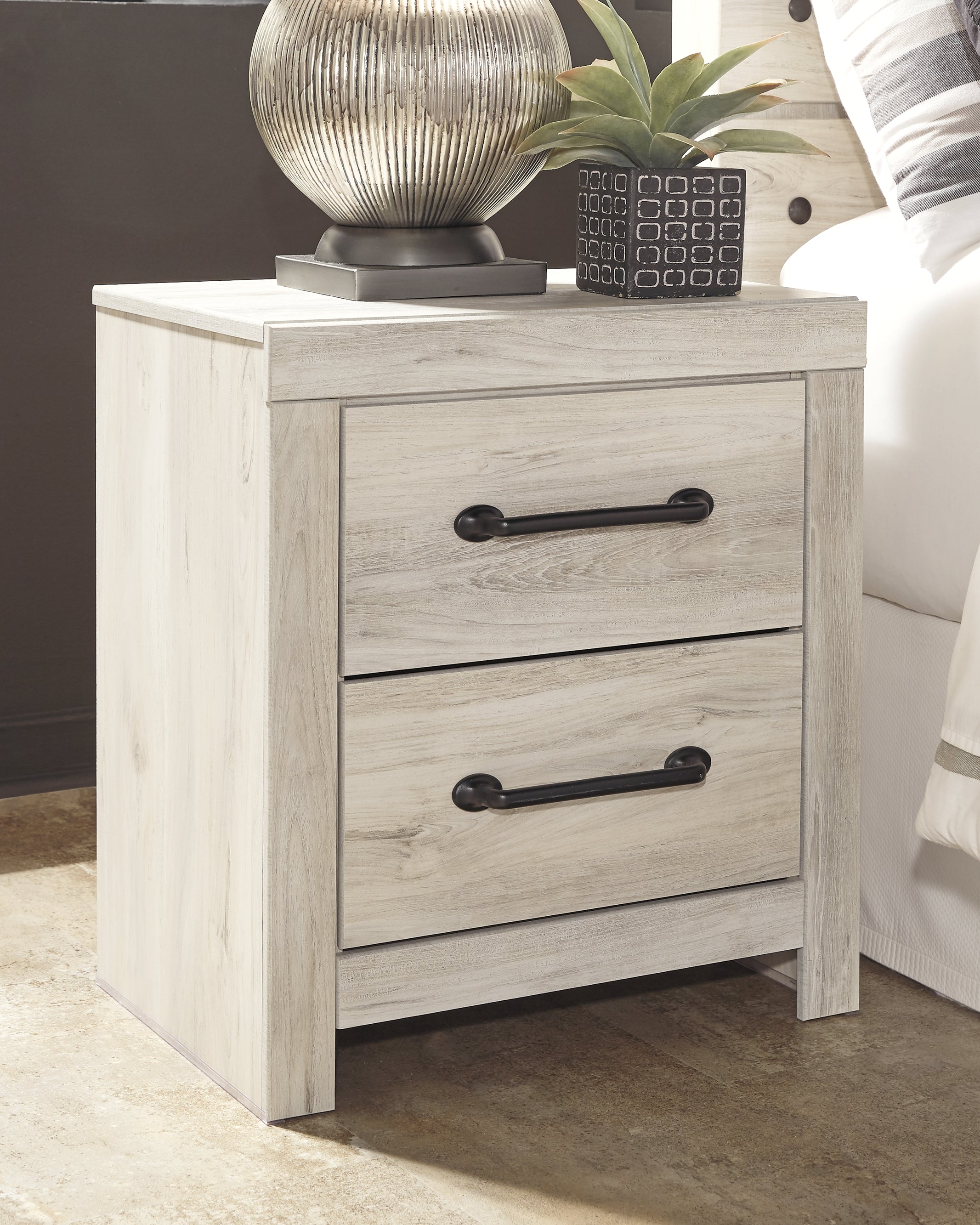 Cambeck Twin Panel Headboard Bed with Mirrored Dresser and 2 Nightstands in Whitewash - PKG002952